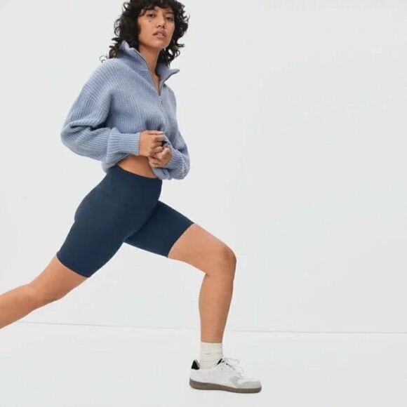 Everlane Blue Atlantic The Perform Bike Short Size XS High Rise Pocket Women's - Picture 4 of 15